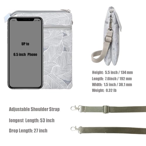 Image of LassZone Canvas Cute Crossbody Cell Phone Purse Wallet Leaves Pattern Small Bags for Women Girls