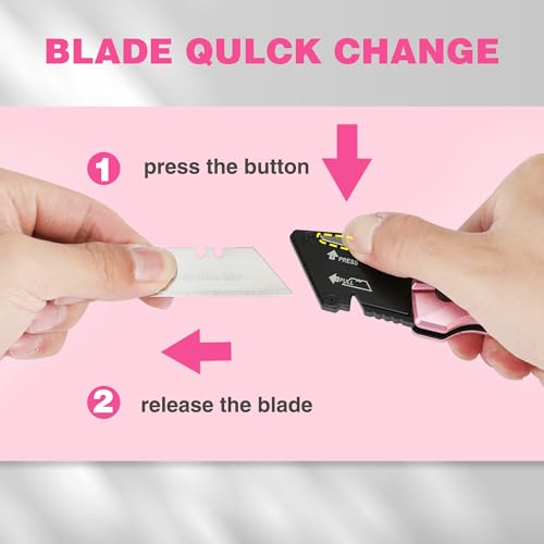 WORKPRO Folding Utility Knife, Quick Change SK5 Pink Box Cutter, Aluminum Handle Razor Knife for Boxes, Cartons, Cardboard, 10 Extra Blades Included - Pink Ribbon