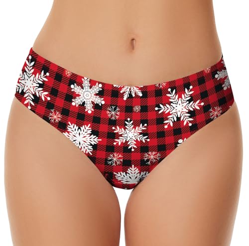 Aueyan Plaid Christmas Panties - Snowflake Mid Waist Red Underwear for Women - Cute Holiday Vacation...