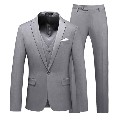 Men’s Classic 3 Piece Business Suit with Vest and Pants for Formal Wedding and Party Occasions
