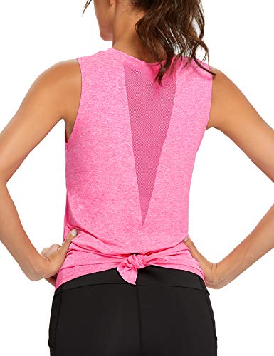 Camisetas sin mangas de entrenamiento para mujer, gimnasio, atléticas, sin mangas, camisetas de yoga, chaleco deportivo con espalda cruzada, Bonito rosa., L Cover