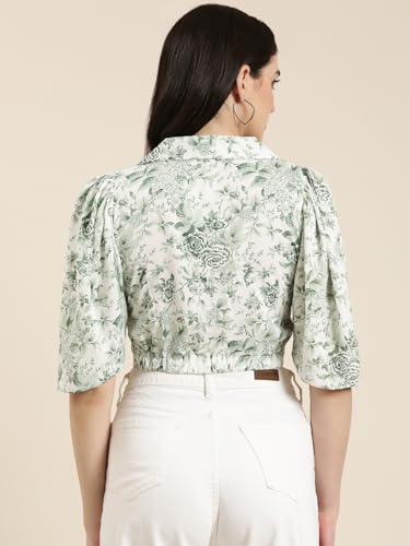 Image of SHOWOFFFF Women Printed Shirt Style Casual Top | Spread Collar 3 /4th Sleeves Crepe Top's for Womens | Regular Fit Crop Tops for Women's