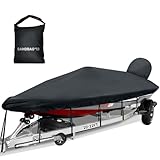Caminor Boat Cover 20-22ft, Bass Tracker Boat Cover with Sand Bag Mooring Kit,1200D Marine Canvas Waterproof Heavy Duty Boat Covers for 20 feet 21ft 22' Foot V Hull Bass & Runabout Boat,Black