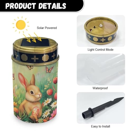Image of Easter Bunny Floral Solar Grave Lights for Cemetery Flameless Solar Powered Light for Prayer Waterproof Cemetery for Grave Cemetery Easter Decorations