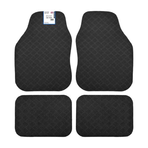 Nicoman Universal Black Car Mats with Anti-Slip Heavy Duty Performance All Weather Protection Trim to Fit Rubber Floor Mat Carpet for SUV Vans Sedans Trucks Waterproof Made in UK (Full Set)