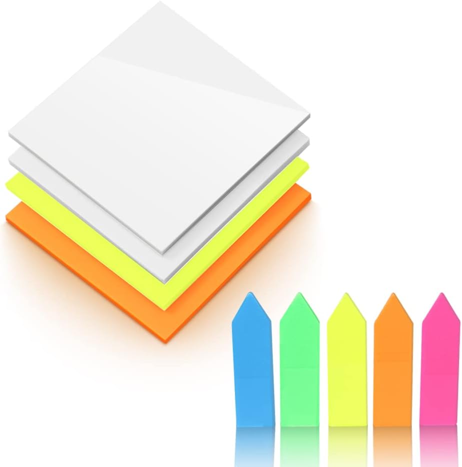 275 Sheets Transparent Sticky Notes : 3*3 in Waterproof Post it Notes. Bright Color Collection Super Sticky Notes,4 Note Pads&1Index Tabs (Index Tabs)