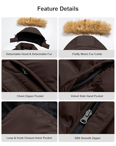 Image of Pursky Men's Puffer Jacket Waterproof Winter Bubble Coats Ski Parka Fur Hooded