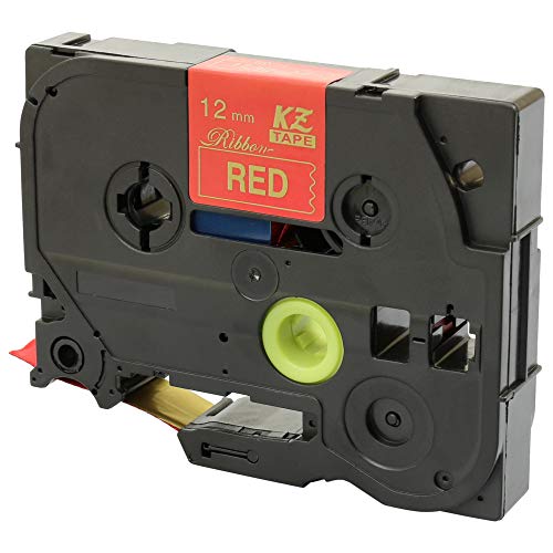 TZe-RW34 12mm x 4m Oro su Rosso Nastro in Tessuto