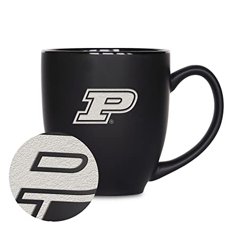 Rico Industries NCAA Purdue Boilermakers Main 15oz Laser Engraved Matte Black Ceramic Bistro Mug - for Hot or Cold Drinks by Rico Industries - Used condition - US$10.95