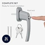 kwmobile Fenstergriff abschließbar - Fensterverriegelung mit Knopf und Schlüssel - Fensterschloss - Fenster Kindersicherung - Sicherheitsfenstergriff - 4 Stück - Silber - 3