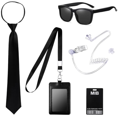 FUKPO Kit Men in Black Disfraz Agente Secreto Complementos Vigilante Seguridad Privada Guardaespaldas Mib Pinganillo Accesorios, Set Disfraces Carnaval Espia Segurata Traje Hombre Mujer Adulto Niño