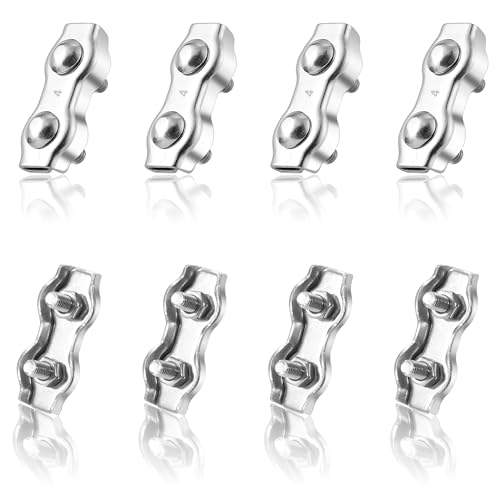 QIMEI-SHOP Morsetti per Fune Metalliche M4 Morsetto per Funi Duplex in Acciaio Inox 304 per Funi Metalliche da 4mm Giardino, Cavi, Patio e Vele da Sole 8 Pezzi