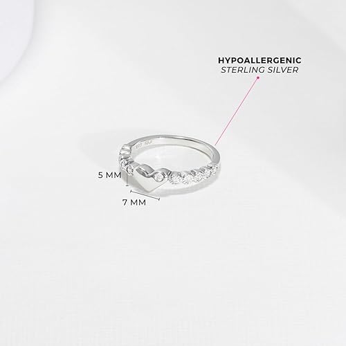 Miniatura 6 de Impresionante anillo de plata de ley 925 con circonita cúbica transparente para niños y preadolescentes, bonitos y modernos anillos redondos de