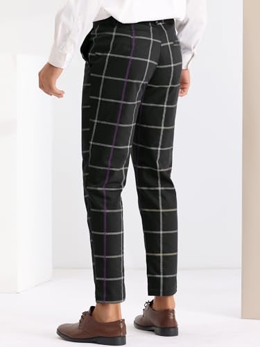 Lars Amadeus Plaid Pants for Men's Flat Front Tapered Leg Business Checked Dress Pants3