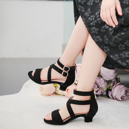 Dufannie Toddler Little Big Kid High Heels Flower Girls Party Dress Shoes Glitter Pump Sandals3