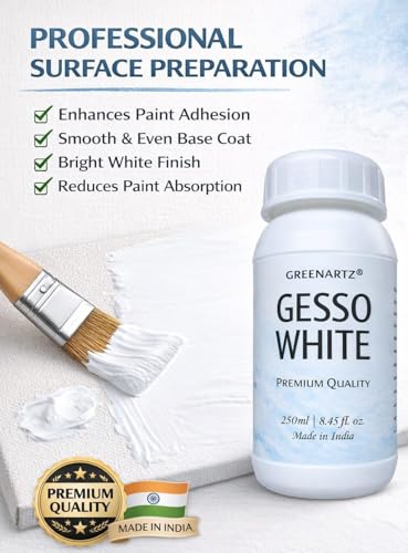 Image of GREENARTZ 250ml White Gesso Primer | Acrylic Base Coat for Canvas, MDF, Wood & Walls | Fast Drying, High Coverage, Smooth Matte Finish | Ideal for Artists & DIY Projects (400g)