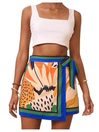 Milumia Women's Floral Knot Side Wrap Mini Skirt