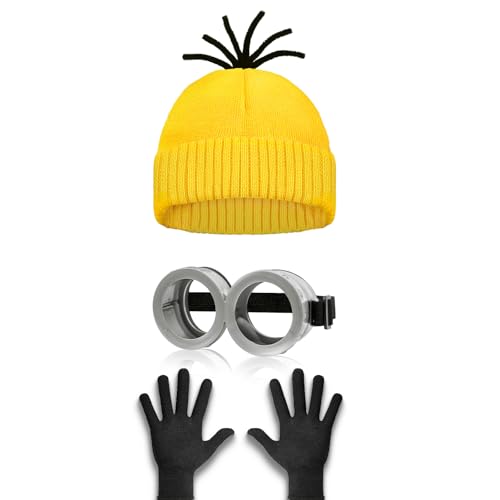 Aursy 3 PCS Easter Halloween Costumes for Men Women Adults, Yellow Beanie, Steampunk Goggles, Black...