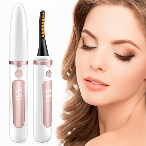GlasFlength Rizador Pestañas Electrico, Rizador de Pestañas Termico con 4 Modes Temperatura & Pantalla LED Portátil Eyelash Curler Calentamiento Rápido Tipo-C Rechargeable (Blanco)