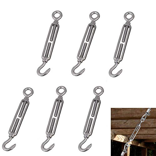 YFOX Hebilla de tornillo de ojo de gancho 304 de acero inoxidable M4,kit de tensión de cable C a O,utilizado para sombrilla,instalación de carpa, antioxidante,2 piezas