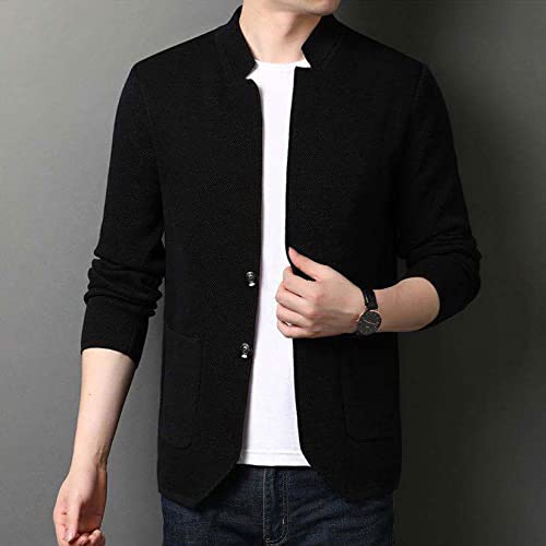 Lu's Chic Men's Soft Knit Blazer Open Front Cardigan Sweater Lightweight Mandarin Collar Slim Fit Casual Sports Coats Jacket3