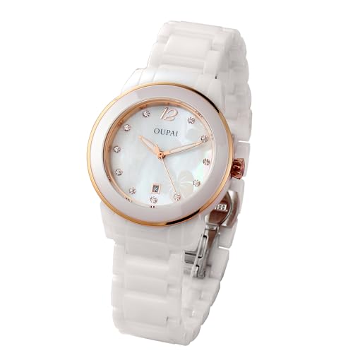Montre quartz céramique blanche femme bracelet or rose montre blanche