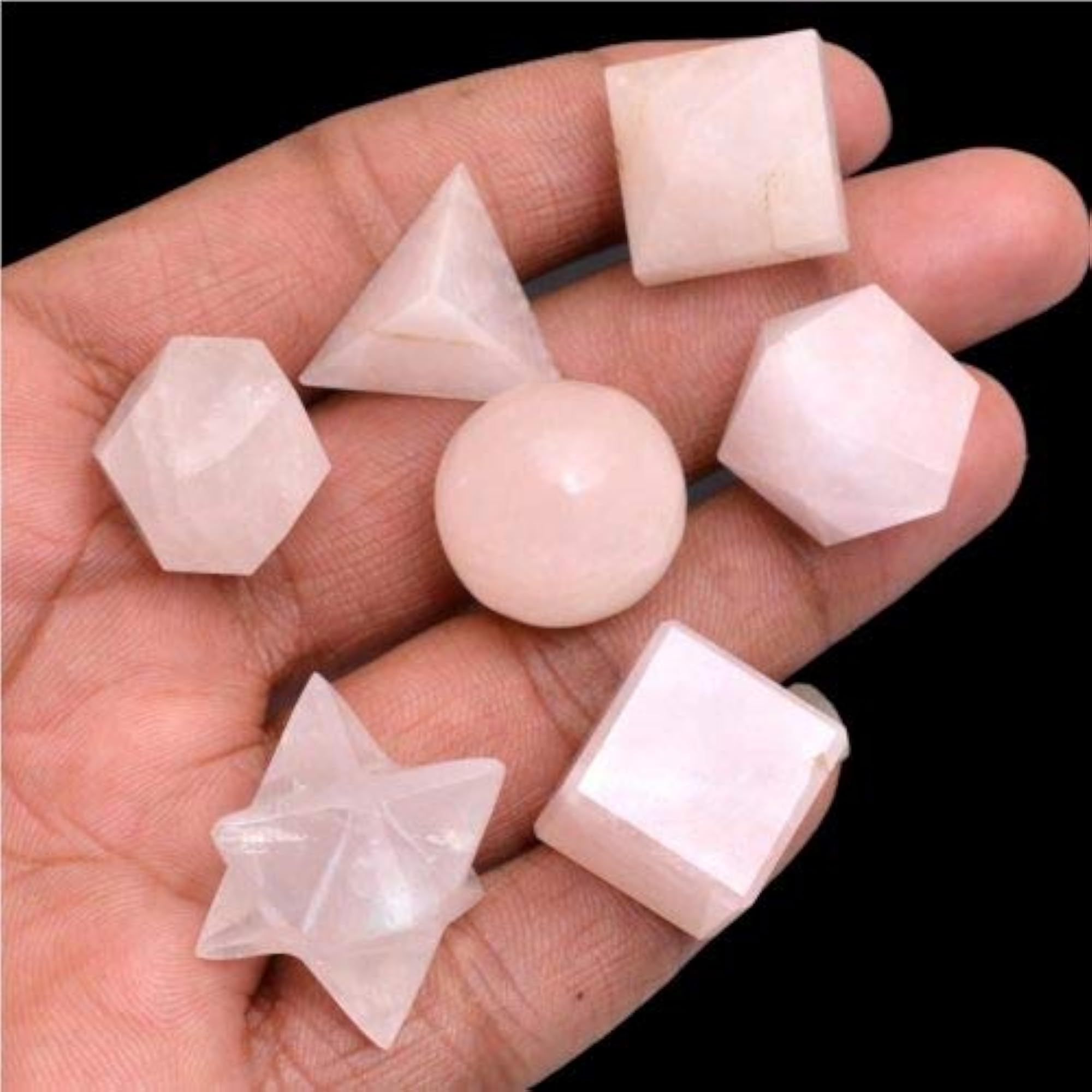 7 Rose Quartz Geometry Stone Set with Box, Healing Crystals