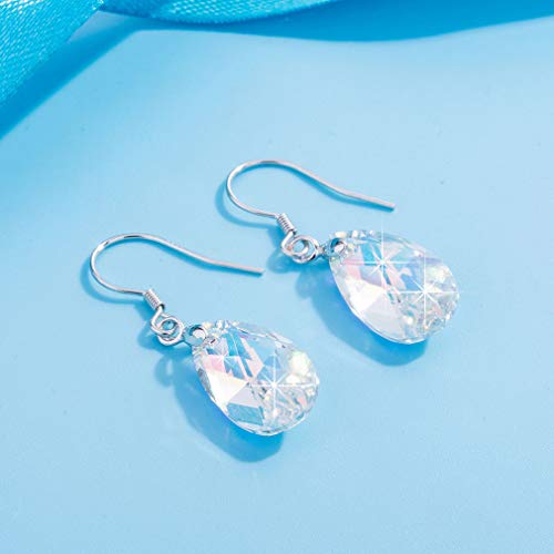 Austrian Crystal Teardrop Dangle Earrings for Women Drop Hook Earring 925 Sterling Silver Hypoallergenic Jewelry (Aurora Borealis)