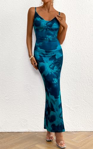 Image of PRETTYGARDEN Women's 2026 Summer Floral Spaghetti Strap Maxi Dress Stretch Sexy Bodycon Dress Backless Slip Long Dresses