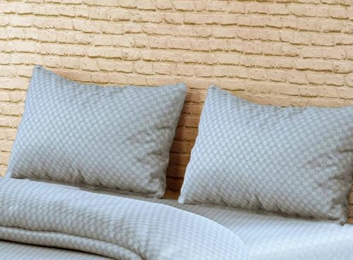 Image of Trance Home Linen 300TC 100% Cotton Jacquard Checks Pillow Covers | Set of 2 Pillow Cases |Standard Size (18 x 28 inch, Slate Blue)