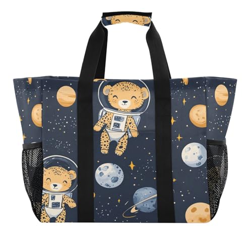 Nander Cute Space Leopard Foldable Tote Bag Waterproof Sandproof Women Beach Bag Handbag Gym Bag Travel Shopping Bag