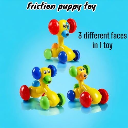 Image of 3 Face Role Play Dog Friction Toy Push and Go Puppy Car with 3 Expressions Interactive Animal Toy for Kids 1-4 Years - Motor Skills Development