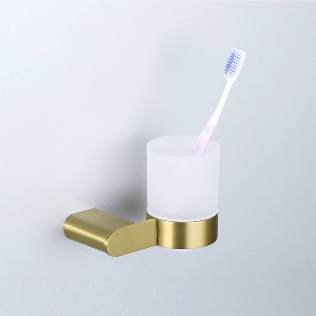 WRIST Zahnbürstenhalter, Wandmontierter Badezimmer-Becherhalter Aus Edelstahl, Gebürstetes Gold, Zahnbürsten-Becherhalter Und Einzelbecher Aus Glas