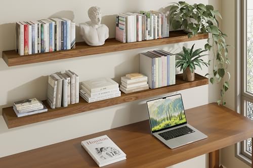 Image of ROGMARS 60 Inches Long Walnut Floating Shelves