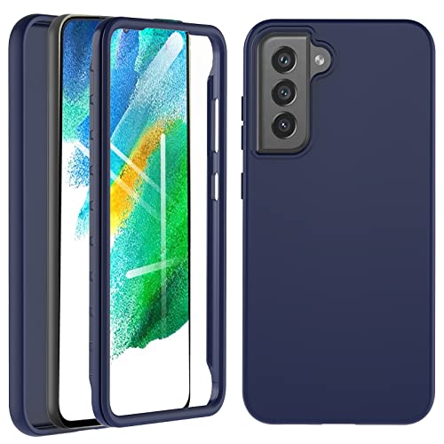Für Samsung Galaxy S21 FE Hülle, S21 FE 5G Hülle, Stoßfest Case 360 Grad Rundumschutz Handyhülle Samsung S21 FE Schutzhülle Liquid Silikon Bumper Outdoor Cover Mit Eingebautem Displayschutz Navy blau Cover