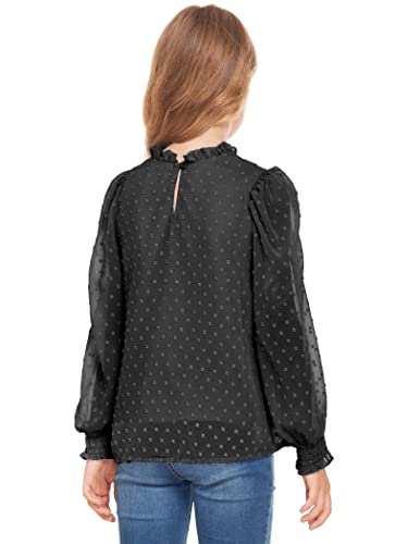 Image of Arshiner Girls Long Sleeve Shirts Chiffon Blouses Swiss Dot Frill Neck Top