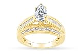 Jewel Zone US White Cubic Zirconia Engagement and Wedding Trio Band Ring Set in 14k Yellow Gold Over Sterling Silver (3 Cttw)
