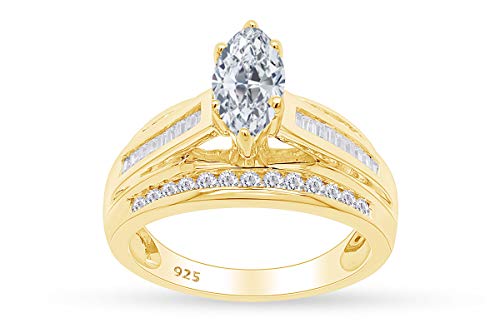 Jewel Zone US White Cubic Zirconia Engagement and Wedding Trio Band Ring Set in 14k Yellow Gold Over Sterling Silver (3 Cttw)