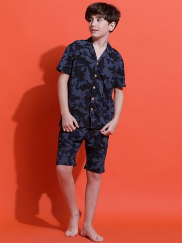 Image of Li'l Tomatoes Boys 100% Cotton Night Suit | Summer Printed Shirt & Shorts Set | Soft & Breathable Sleepwear | 9-16 Years