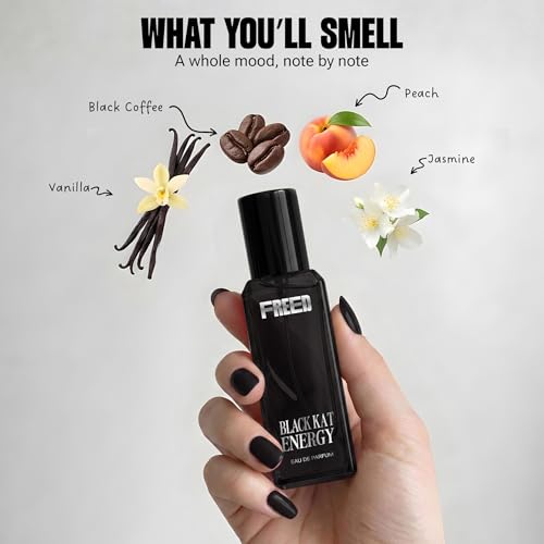 Image of FREED Black Kat Energy Eau De Parfum for Women | Warm Gourmand Perfume with Vanilla, Jasmine & Coffee | Long Lasting Smell | Luxury Gifts for Woman | 20 ml