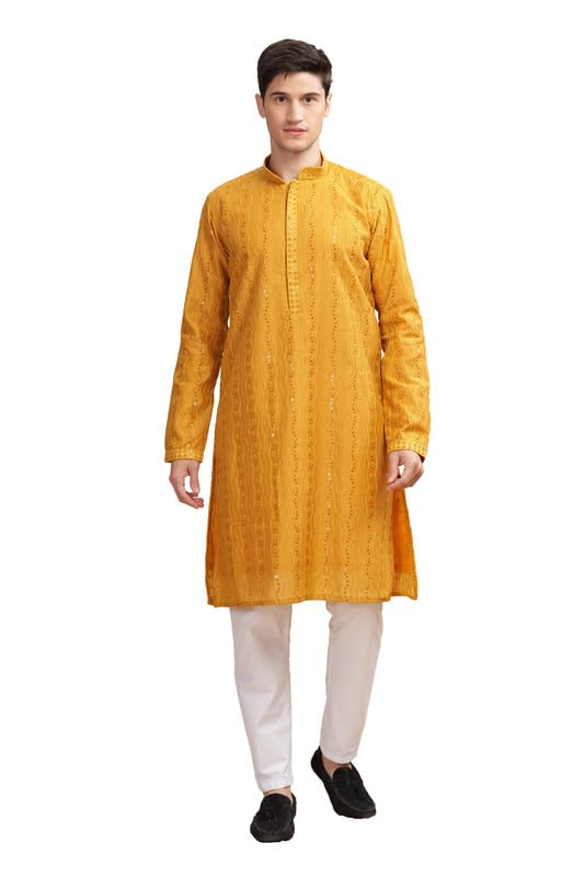 Be Active Men's Traditional Embroidered Lucknowi Design Full Sleeves Kurta || Cotton Kurta For Men || Men Kurta For Wedding || Kurta For Men (Sk0800 3 M)
