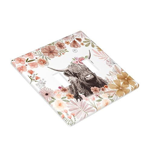 Hbyuijl Highland Cow Floral Light Switch Cover Plate Decorative 2 Gang Toggle Wall Plates For Electrical Light Switches & Outlet Covers Decor, 10872 #TOP2