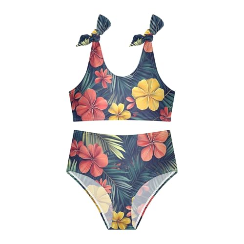 Tropical Palm Leaves Hawaiian Flowers Girls Bikini Sets 2 Piece Swimsuits Bathing Suit Swimwear3