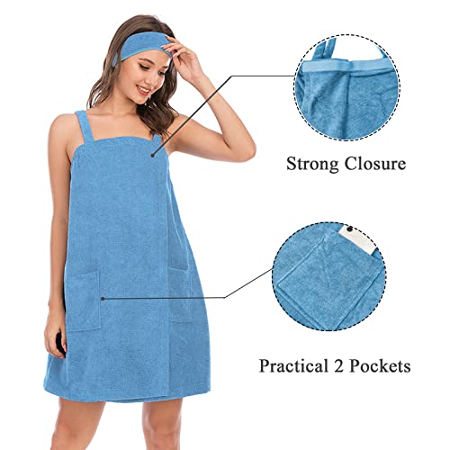 Verve Jelly Women's Cotton Towelling Wrap Soft Sarong Towel Shower Spa Sauna Beach Gym Towelling Robe Cover-Up Light Blue - Image 3