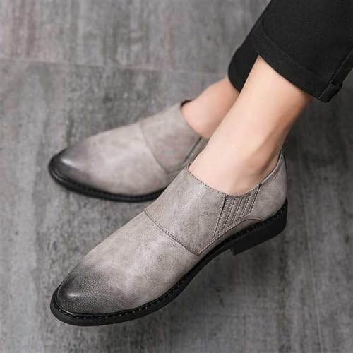 Oxford Dress Shoes for Men Slip On Pointed Burnished Toe PU Leather Anti-Slip Block Heel Rubber Sole Non Slip Low Top Casual2