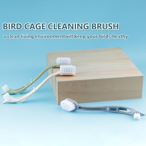 Image of DQITJ 3 Pack Bird Cage Cleaner with Two Brush Heads Long Handle Tool for Bird Parrot Cages Bird Perches Nests, BCBQ534