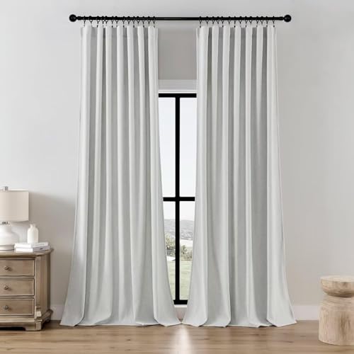 Image of Joydeco Light Filtering Curtains 108 Inch Length for Bedroom, Faux Linen Curtains 108 Inches Long for Living Room, Pinch Pleat Curtains for Living Room 108 Inch Length(52x108 inch, Greyish White)