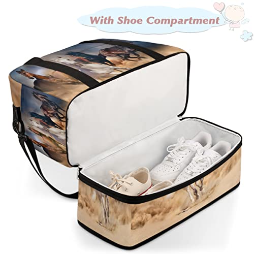 Animal Horse Running Travel Duffel Bag, Sport Gym Bag with Shoe Compartment Shoulder weekender Bag Foldable Overnight Bag for Women Men4