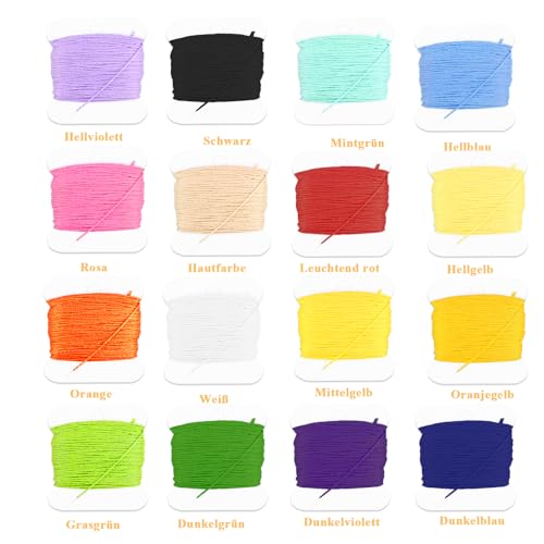 JAXICREY 16 Rollen Stopfgarn Stickgarn Set, 320m Beilaufgarn zum Stricken Polyester Knüpfgarn Nähgarn Schwarz Weiß Rot Grau Grün Faden Stopfset für Socken DIY Craft Sewing