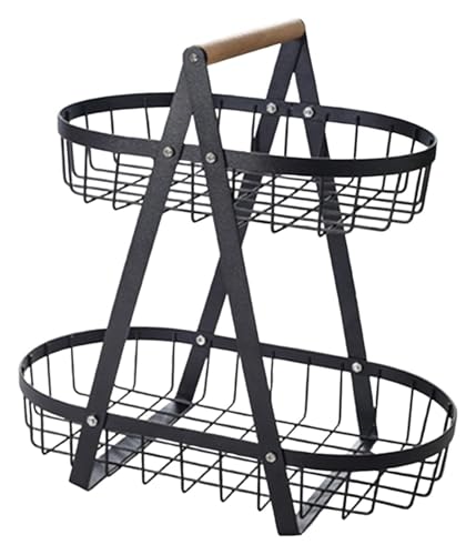 Frutero de alambre negro con madera para decorar cocinas modernas 2